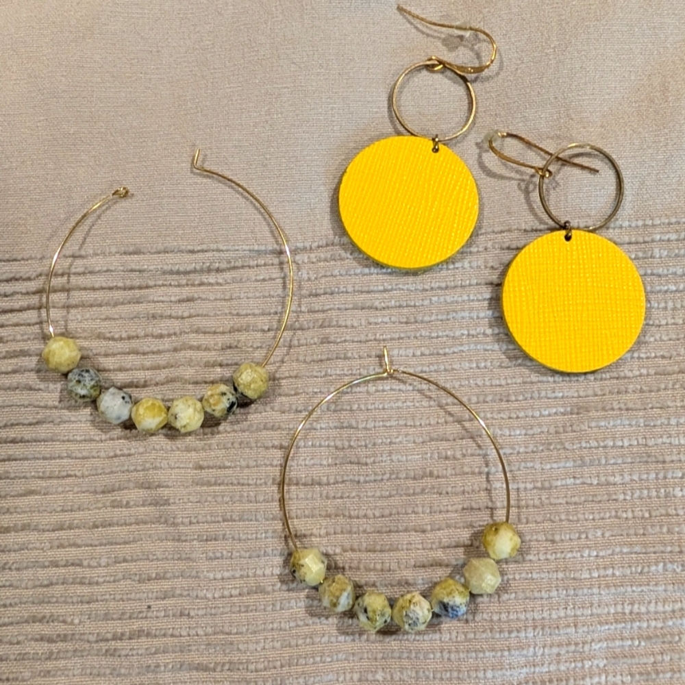 Elegant Gold and Yellow Hoop Earrings Set